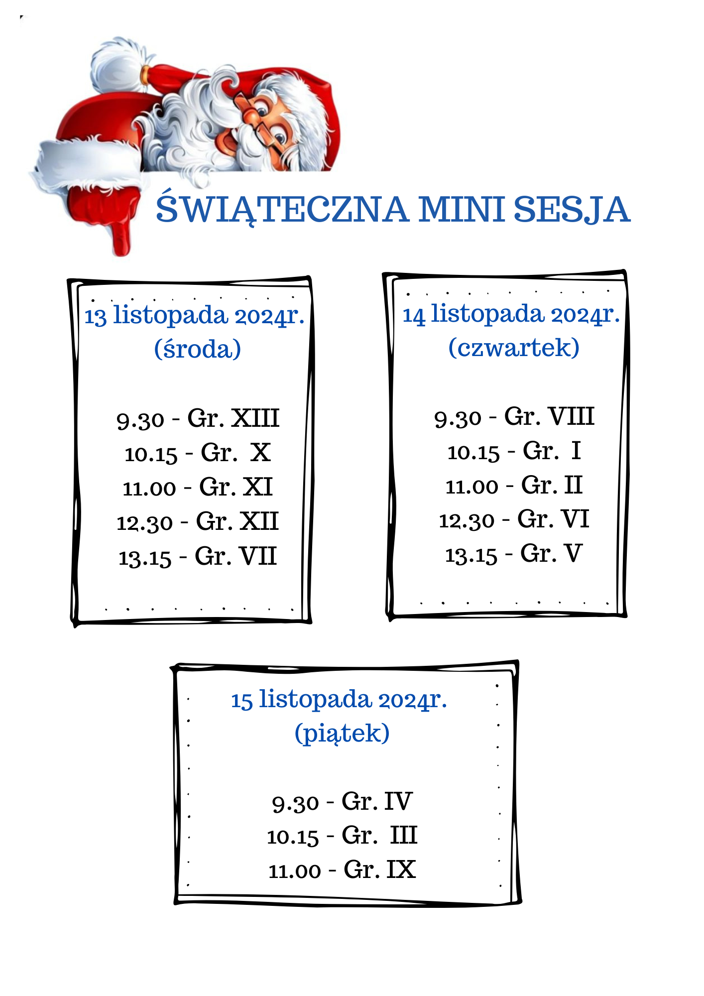 Terminy sesji świątecznej 2024