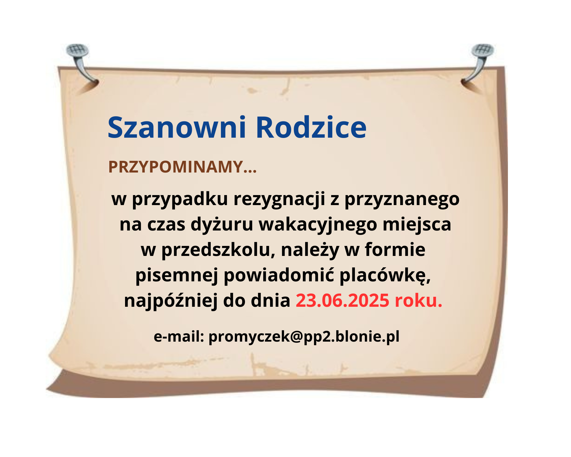 Informacja nt. rezygnacji z&nbsp;dyżuru wakacyjnego