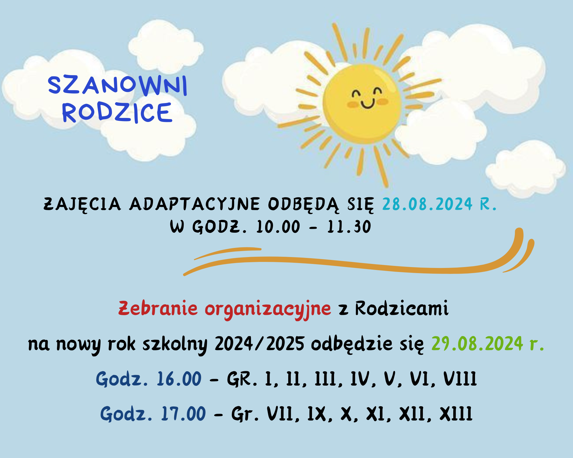 Zebranie organizacyjne z&nbsp;rodzicami - rok szkolny 2024/2025