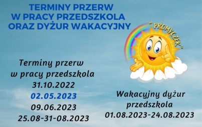 Zdjęcie do Terminy przerw w pracy przedszkola 